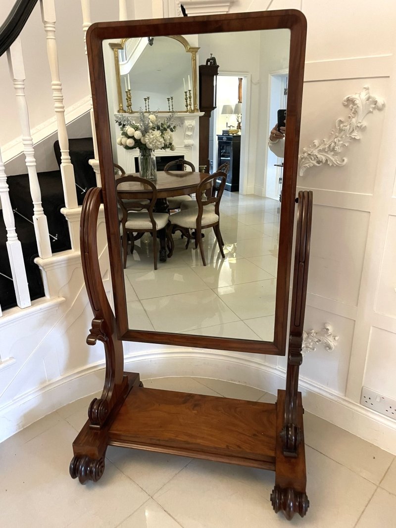 Large Antique Victorian Quality Mahogany Cheval Mirror - Image 2
